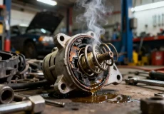 یک ترموستات خراب و معیوب که از خودرو خارج شده است.