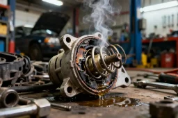 یک ترموستات خراب و معیوب که از خودرو خارج شده است.